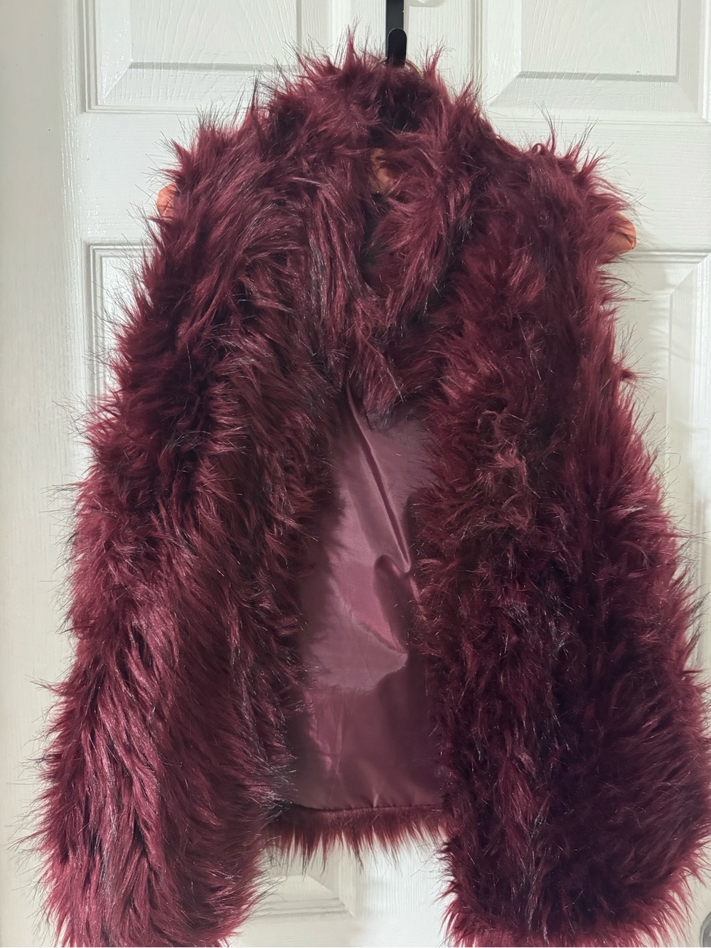Plush Burgundy Faux Fur Teddy Coat - Women's Cozy Open Front Jacket